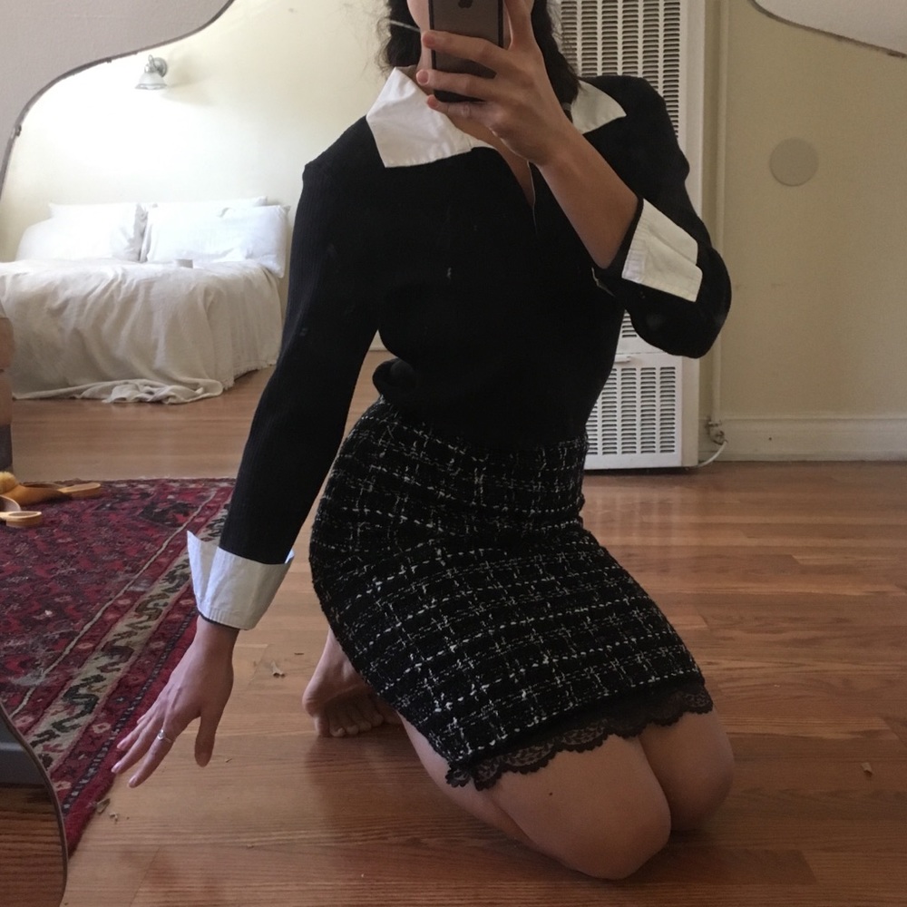 Plaid Black and White Skirt with Lace Detail 28